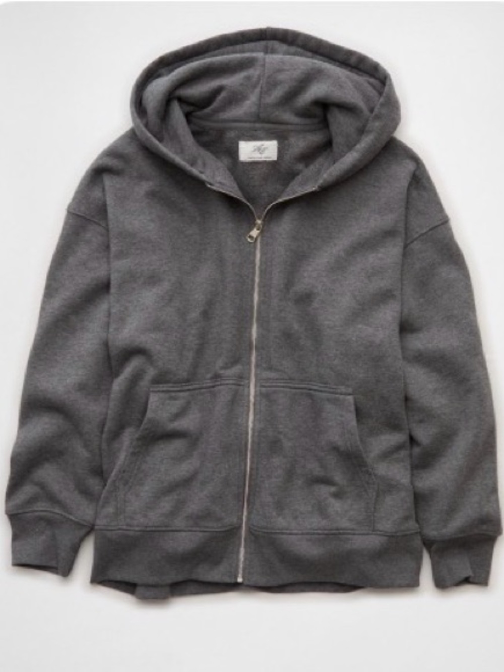 American Eagle Luxe Oversized Zip Up Hoodie - Gray - Small